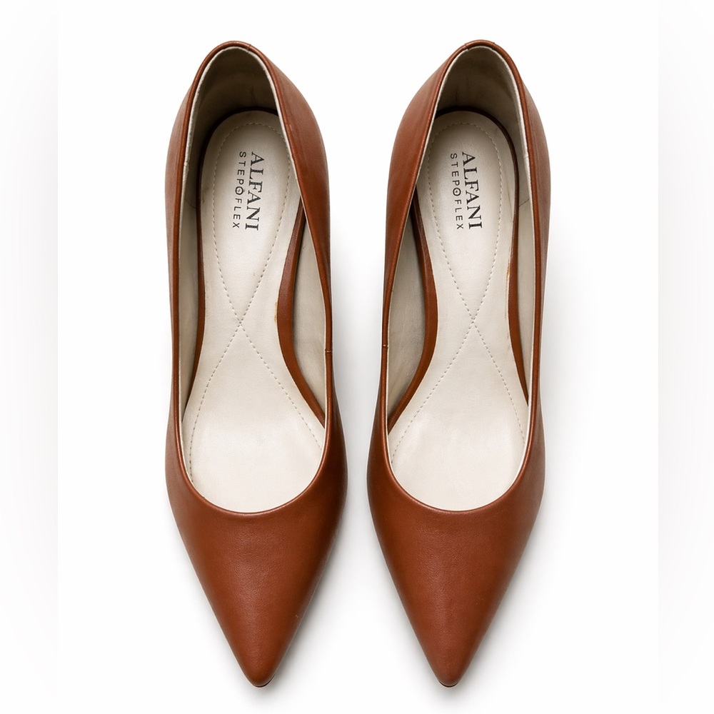 Alfani Step N Flex Brown Leather Pointed Toe Heels